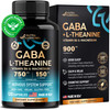 NUTRAHARMONY Gaba L-Theanine - Stress Relief Supplement 900Mg - Made In Usa - Magnesium | Vitamin B6 - Natural Calm | Sleep | Relaxation | Mood Support - 750 Mg Gamma Aminobutyric Acid - 120 Vegan Non-Gmo Capsules