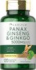 Carlyle Panax Ginseng + Ginkgo Biloba | 120 Vegetarian Capsules | 5000mg | Vegetarian Non-GMO and Gluten Supplement