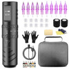 Tattoo Gun Kit Wireless Machine, Complete Rotary Tattoo Machine With 7 Strokes Length Cartridge Needles Tattoo Ink Practice Skin Bandage Professional Tattoo Pen Kits For Starter