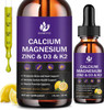 Calcium Magnesium Zinc 1300Mg With Magnesium Glycinate, Vitamin C D3 K2 B6 And Sea Moss  Calcium Supplement Calcium With Vitamin D3 K2 Liquid Drop  Gluten  2 Pack
