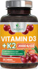 Vitamin D3 K2, Chewable Cherry D3 2000 Iu Plus K2 (Mk-7) 75 Mcg - 2 In 1 Vitamins D & K Complex - Vitamin K2 Mk7 + D3 Supplement Supports Immune & Heart Health, Calcium Absorption, Bones - 120 Tablets