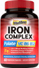 Iron Supplement For Women & Men, With Vitamins C, B6, B12 & Folate For Iron Deficiency, Blood Building & Energy Support, Stomach Friendly, Better Absorption, Non-Gmo, No Gluten, 60 Vegan Caps