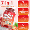 Iron Gummies For Women, Men & Kids, Sugar Iron Supplement With Calcium, Zinc, Folate & Vitamin B12, C, B6 - For Blood Building & Energy Support, Anemia, Strawberry, 60 Count