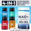 Nad Supplement With Vitamin D3 And K2 (As Mk7) - Nmn Supplement Alternative - Nicotinamide Riboside, Trans-Resveratrol For Anti-Aging, Energy - Vegetarian 60 Capsules, 1300Mg
