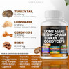 Lions Mane Mushroom 3000Mg Turkey Tail 2000Mg Chaga & Reishi 1000Mg Cordyceps Shiitake White Elm King Trumpet Nameko Oyster Porcini Focus & Energy - Made In Usa - 2-Pack (120Ct)