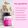 Glow Vitamins - Hair Skin And Nails Multivitamin Supplement - 10,000Mcg Biotin Pills With Hyaluronic Acid, Folate, Iron, Magnesium, And Zinc - Boosts Collagen Production, Hair Growth, 90 Capsules