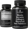 Biotin + Keratin + Collagen + Horsetail + Saw Palmetto. Advanced 5-In-1 Hair Growth Supplement For Women And Men. Hair Vitamins, Dht Blocker Pills. Capsules For Thinning Hair With Biotin 5000Mcg