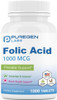 Puregen Labs Folic Acid 1000 Mcg Tablets  Vitamin B9  Non-Gmo  Gluten  Made In Usa  Value Size 1000 Tablets