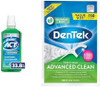 Act Restoring Zero Alcohol Fluoride Mouthwash 33.8 Fl. Oz. Strengthens Tooth Enamel Mint Burst & Dentek Triple Clean Advanced Clean Floss Picks No Break & No Shred Floss 150 Count