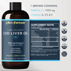 Life's Fortune Organic Cod Liver Oil Liquid Lemon Flavor Supplement - High Potency Fish Oil Omega 3 DHA & EPA, Vitamin A E & D3 - Immune Health Joints GMO Free 1000 mg (16 Oz)