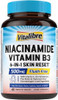 Vitalibre Niacinamide Vitamin B3 Niacin 500Mg No Flush Niacin Supplement, 6-In-1 Skin Reset Formula W/Vc Zinc Selenium Biotin Hyaluronic Acid, For Acne, Breakouts, Skin, Energy, Non Gmo 60 Vegan Caps