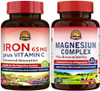 Vitalitown Magnesium Complex Supplement 500Mg & 65Mg Iron Supplement For Women Men, For Sleep, Muscle, Blood Building & Energy Improvement
