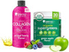 Zena Nutrition Liquid Collagen Peptides And Biotin, Mixed Berry 20.3 Fl Oz + Organic Supergreens Greens Powder, 70+ Superfoods, Green Apple, 30 Servings