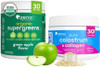 Zena Nutrition Organic Supergreens Greens Powder, 70+ Superfoods, Green Apple, 30 Servings + Bovine Colostrum & Collagen Powder Supplement, Supports Immunity, Digestion, Hair, Beauty, 30 Servings