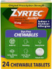 Zyrtec 24 Hour Allergy Relief Chewable Tablets, 10 Mg Cetirizine Hydrochloride Antihistamine, Dye- Allergy Medicine For Runny Nose, Sneezing, Itchy, Watery Eyes, Indoor & Outdoor Allergies, 24 Ct