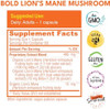 Bold Botanica Lion’S Mane Mushroom Capsules  100% Fruiting Body  Concentrated Organic Lion’S Mane Extracts  Nootropic Brain Health Memory Mood Immune Support  60 Vegan Capsules