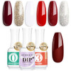 Azurebeauty Dip Powder Nail Set Red Burgundy Rose Berry Sparkle Milky Snow White Silver Glitter 6 Colors Bundle With 3 Pcs Dip Powder Liquid Set Base & Top Coat With Activator & Matte Coat