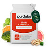 Purolabs Premium High Strength Iron Tablets for Women & Men – Gentle Iron Complex with Vitamin C B12 B9 Folate & Zinc – Energy Immunity & Blood Support – 60 Vegan Capsules