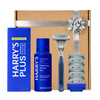 HARRY'S PLUS: Shaving Kit for Men - Gift Box with Premium Handle 5 Razor Blade Cartridges 2 oz Foaming Shave Gel & Travel Cover Advanced Pivoting System - Tide