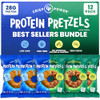 Crisp Power Protein Pretzel Snack Bundle Sea Salt & Everything (6 Packs Each) 28G Protein Per Pack Low Carb Vegan Plantbased Keto Baked Savory Pretzel Bites