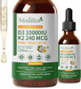 Mulittea 2 Pack Organic Vitamin D3 K2 Liquid W/ Vegan Omega3 & Coconut Mct Oil 10000 Iu Maximum Strength Vitamin D Supplement No Fillers Nongmo K2 As Mk7 For Bones Muscles & High Absorption2 Fl Oz
