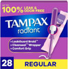Tampax Radiant Tampons For Women With Leakguard Braid Regular Absorbency Unscented 84 Count (3 Packs Of 28)