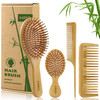 MRD Hair Brush Set Natural Bamboo Comb Paddle Detangling Hairbrush Wide-tooth and tail comb No Bristle suit for Women Men and Kids Thick/Thin/Curly/Dry Hair Gift kit
