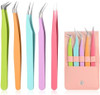 Lqoqa 5Pcs Eyelash Extension Tweezers High Precision Straight And Curved Volume Lash Tweezers For Extensions Lash Tweezers For Eyelash Extensions Crafting Girls Women Beginners