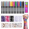Susikeki Temporary Tattoo Markers For Skin 15 Colors Tattoo Pen + 50 Paint Stencils + 43 Tattoos Stickers Glitter & Matte & Neon Glow Body Marker Set Removable Fake Tattoos Kit For Teens And Adult