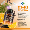 NUTRAHARMONY Vitamin D3 K2 - Vitamin D3 10000 iu & K2 as MK-7 120 mcg - Immune & Mood Support, for Bone & Teeth Health - with Magnesium, Zinc & Vitamin C & B12 - Highly Bioavailable - Made in USA, 120 Capsules