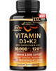 NUTRAHARMONY Vitamin D3 K2 - Vitamin D3 10000 iu & K2 as MK-7 120 mcg - Immune & Mood Support, for Bone & Teeth Health - with Magnesium, Zinc & Vitamin C & B12 - Highly Bioavailable - Made in USA, 240 Capsules
