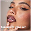 Noerrors High Glossy Lip Combo Trio Set Nude Pink Tined Lip Balm And Plumping Shimmer Lip Gloss With Deep Brown Lip Liner Hydrating Long-Lasting Waterproof Non-Sticky Lip Makeup Kit For Women