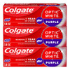 Colgate Optic White Purple Teeth Whitening Toothpaste 3 Pack Anticavity Toothpaste With Fluoride Fresh Mint Flavor 3.8 Oz