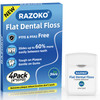 Razoko Flat Dental Floss Pfas & Ptfe Free Shred Resistant Kid-Friendly Gentle On Gums Ultra-Smooth For Deep Cleaning Mint 4 Spools (220 Yd Total)