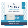 Ivory Gentle Bar Soap Designed for Whole Family 99.44% Pure Formula Plant-Based Cleanser Made Without Heavy Perfumes Parabens & Phthalates For All Skin Types Original Scent 3.17 oz (3 Count)