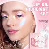 Hosaily Face Highlighter+ Nude Pink Glitter Lip Gloss Holographic Sparkle Color Shifting Inner Corner Eye Highlighter Illuminator With Watery Shimmer Plumping Mirror Lip Glaze Makeup For Women