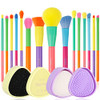 Docolor Colourful Makeup Brush Set + Makeup Brushes Cleaner SetPremium Synthetic Kabuki Ful Makeup Brush Set 15Pcs