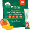 Zena Nutrition Organic Super Greens Powder, 70+ Superfoods, 0 Sugar, 3g Fiber, Spirulina, Chlorella, Mushrooms, Prebiotics/Probiotics, Digestive Enzymes, Gut Health, Green Apple, 30 Drink Mix Packets