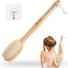 Back Scrubber, 43cm Long Wooden Double-Sided Shower Body Brush with Soft and Stiff Bristles for Exfoliating Skin