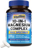 Vitalibre 10 in 1 Magnesium Complex 420mg Elemental Magnesium Ultra Strength Max Absorption Chelated Magnesium Supplement for Women Men Nerves Bone and Heart Health Non GMO