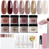 AZUREBEAUTY Dip Powder Nail Kit Starter Glitter Purple Nude Brown 8 Colors  30 Pcs with Nail Swatch Sticks Dipping Powder Liquid Set