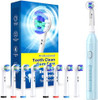 TEETHEORY Rotating Electric Toothbrush for Adults, 8 Heads 2 Types, 4 Modes, SkyBlue | Rotating Electric Toothbrush for Adults, 8 Brush Heads (2 Types), 4 Modes Deep Clean Rechargeable, 2 Min Smart Timer