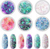 Maitys Mermaid Iridescent Chunky Glitter Flakes Chrome Nail Sequins Aurora Holographic Mermaid Nail Glitter Flake Glitters Chunky Iridescent Flakes for Face Eyes Body Hair Nails Decoration
