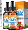 GZ HAOYUAN Vitamin D3 K2 Drops for Kids Liquid Vitamin D3 Supplement with Calcium Omega 3 Zinc for Calcium Absorption Healthy Bones Brain Development and Immune System Non-GMO Vegan Strawberry Flavor
