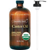 Essentially KateS Castor Oil 16 Fl Oz (Glass Bottle) Original A Huge Glass Bottle with a Pump  100% Pure and Natural Cold Pressed and Hexane Free Hair and Body