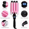 3 Barrel Curling Iron Wand Hair Crimper with Dual Voltage, 1 Inch Hair Waver Iron with LCD Temp Display, Ceramic Tourmaline Crimper Hair Iron, Hair Curler Temperature Adjustable (Pink)