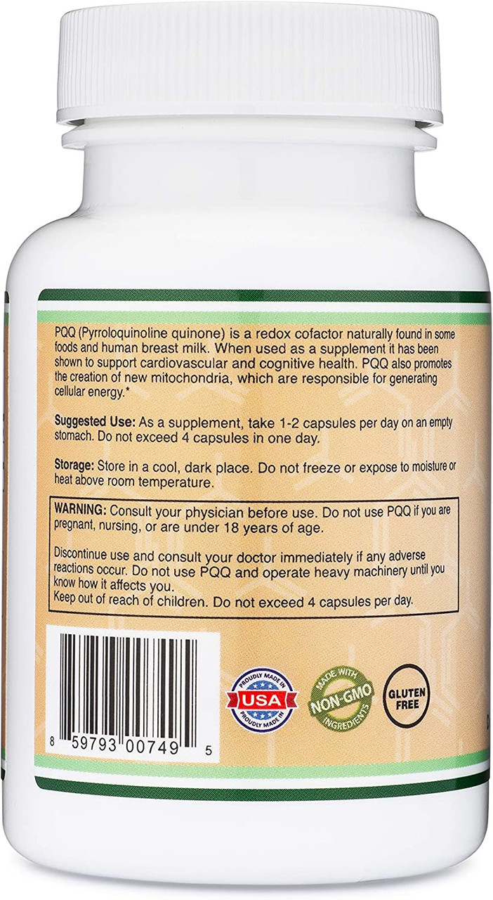 PQQ Supplement 20mg 60 Capsules Pyrroloquinoline Quinone Promotes