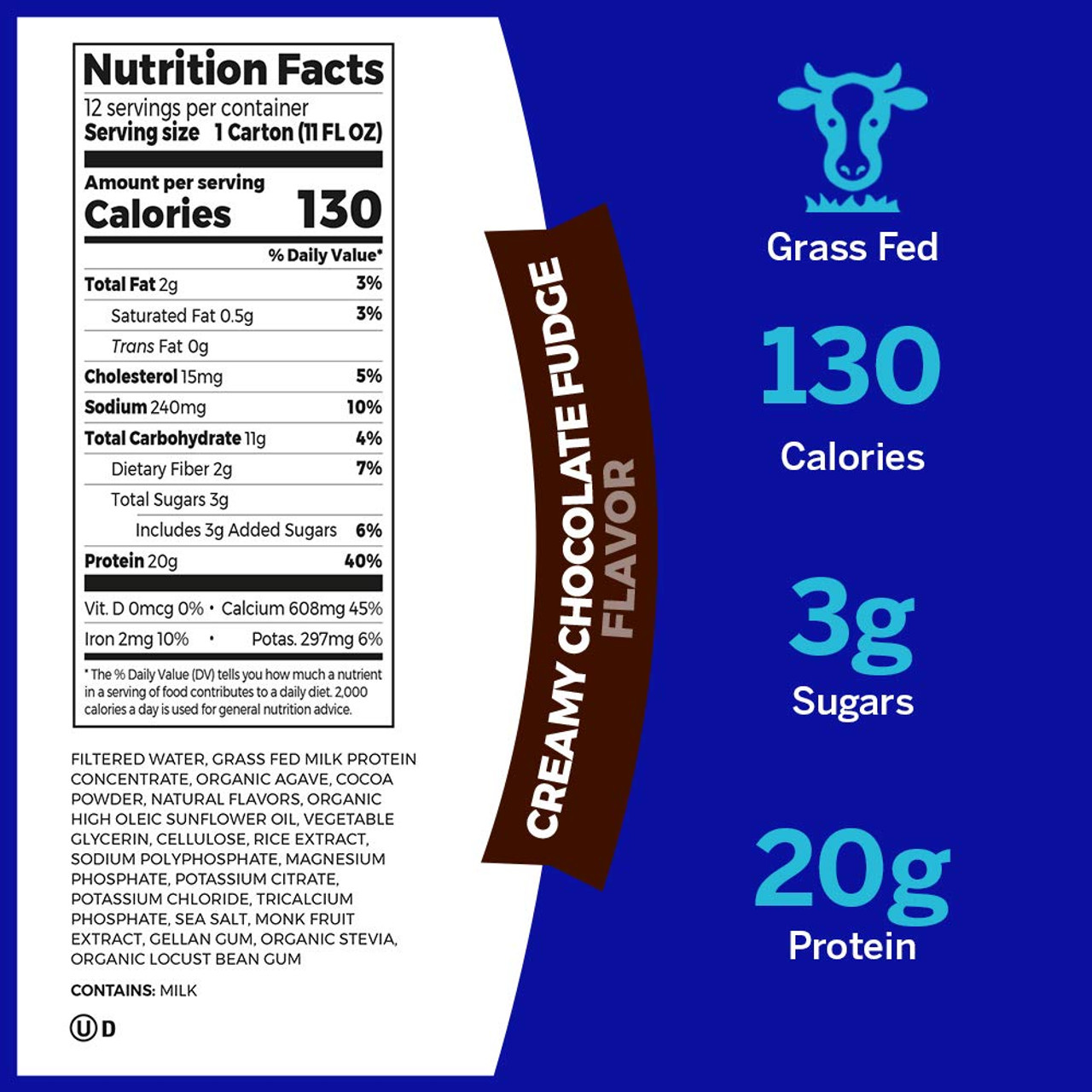 Orgain Grass-Fed Protein Shake, Creamy Chocolate Fudge - 12 pack, 11 fl oz cartons