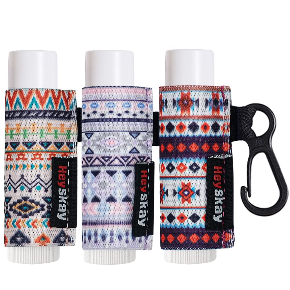 HEYSKAY Lip Balm Holder Sleeves Keychain Chapstick Elastic Sleeves Boho Pattern