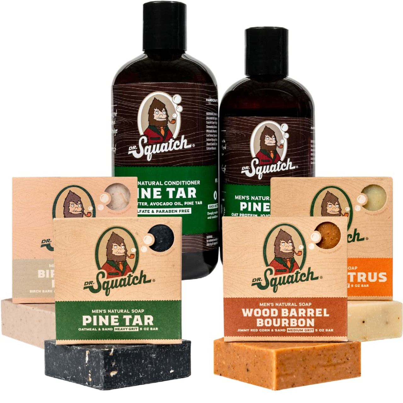  Dr. Squatch Men's Natural Bar Soap from Moisturizing Soap Made  from Natural Oils - Cold Process Soap with No Harsh Chemicals - Wood Barrel  Bourbon, Fresh Falls, Birchwood Breeze (3